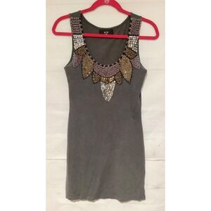 A/X dark gray knit tank dress heavily beaded neckline repurpose upcycle project